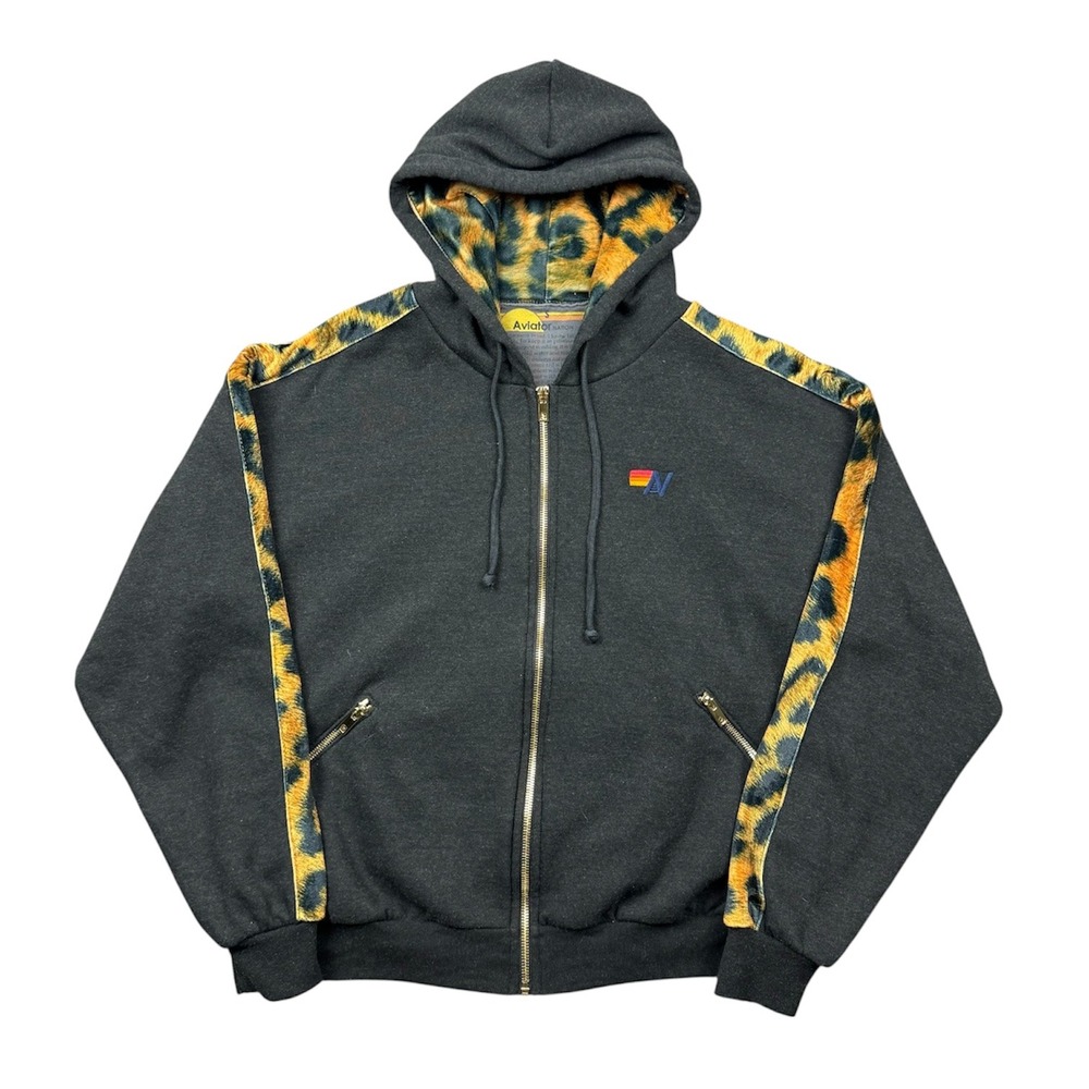 Aviator Nation Hoodie Women Small Rock The Wild Cheetah Leopard Stripe Full Zip